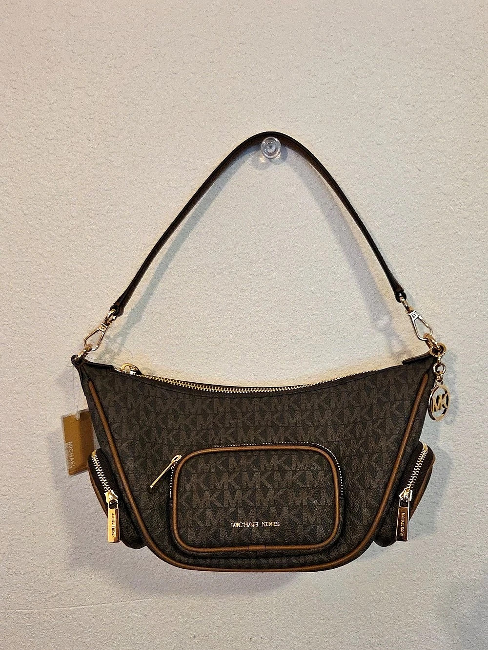 Michael Kors Slater Medium Logo and Leather Sling Messenger Bag Brown Shoulder